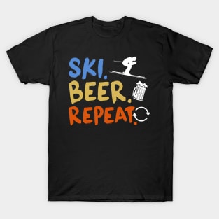 Ski Beer Repeat Funny Distressed T-Shirt